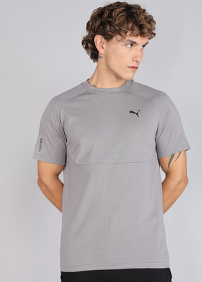 PUMA Solid Men Crew Neck Grey T-Shirt