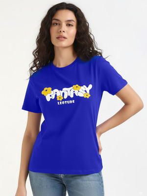Leotude Printed Women Round Neck Blue T-Shirt