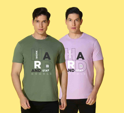 WOOSTRO Typography Men Round Neck Purple, Green T-Shirt
