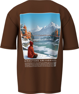 Hello Swanky Printed Men Round Neck Brown T-Shirt