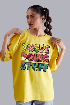 TGT Stores Graphic Print Women Round Neck Yellow T-Shirt