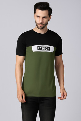 URE Enterprises Colorblock Men Round Neck Green, Black T-Shirt