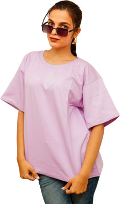 YURA Solid Women Round Neck Purple T-Shirt