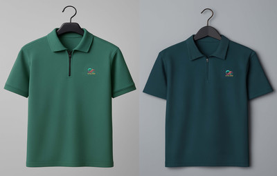 Stelino Self Design Men Polo Neck Green, Dark Blue T-Shirt