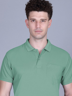 PROMOUNT Solid Men Polo Neck Light Green T-Shirt