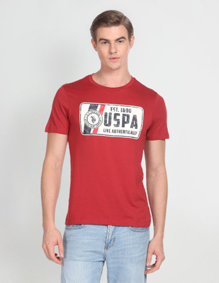 U.S. POLO ASSN. Printed Men Crew Neck Maroon T-Shirt