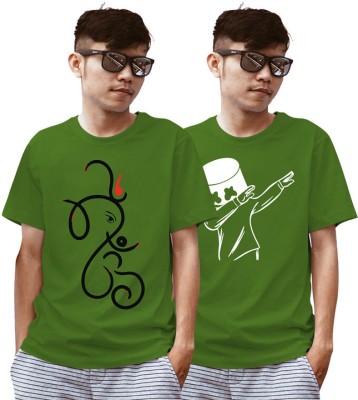 FADMARK Printed Men Round Neck Green T-Shirt