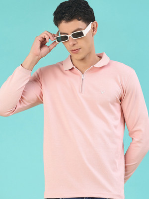 V-MART Solid Men Polo Neck Pink T-Shirt