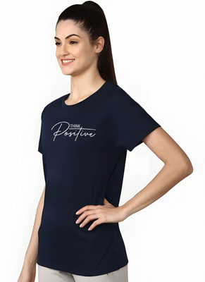 SZN Graphic Print Women Round Neck Dark Blue T-Shirt