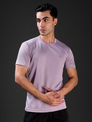Adrenex Solid Men Round Neck Purple T-Shirt