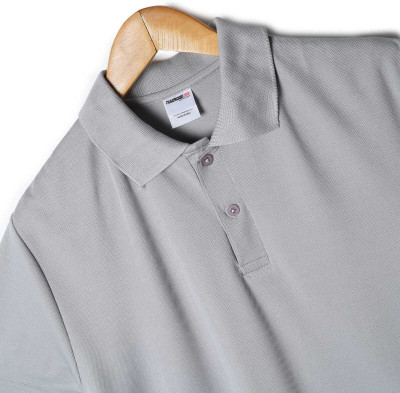 Global Hub Self Design Men Polo Neck Grey T-Shirt