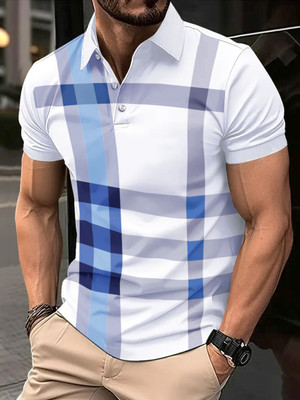 HouseOfCommon Striped Men Polo Neck White T-Shirt