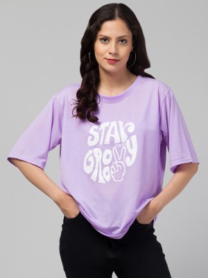 CULPI Printed, Typography Women Round Neck Purple T-Shirt