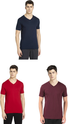 JOCKEY Solid Men V Neck Dark Blue, Red, Maroon T-Shirt