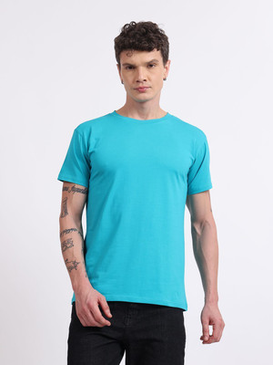 Epivu Solid Men Round Neck Light Blue T-Shirt
