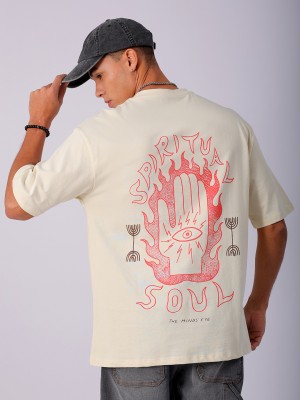 The Indian Garage Co. Printed Men Crew Neck Beige T-Shirt