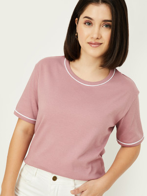 MAX Printed Women Round Neck Purple T-Shirt