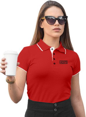 Fighterhero Printed Women Polo Neck Red T-Shirt