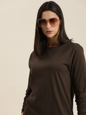 PP Vastram Solid Women Round Neck Brown T-Shirt