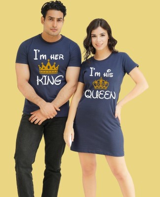 COUPLESTUFF.IN Printed Couple Round Neck Blue T-Shirt