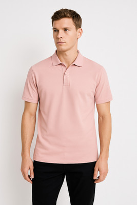 Scorpiaa Solid Men Polo Neck Pink T-Shirt