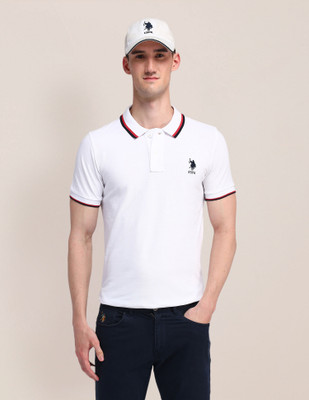 U.S. POLO ASSN. Solid Men Polo Neck White T-Shirt