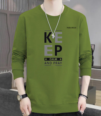 MOON IN Typography Men Round Neck Green T-Shirt