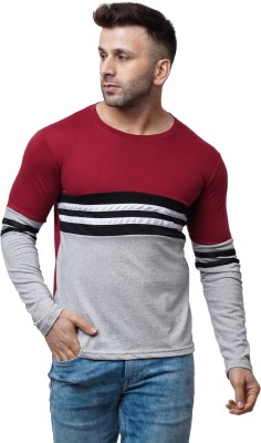 True Basket Striped Men Round Neck Maroon T-Shirt