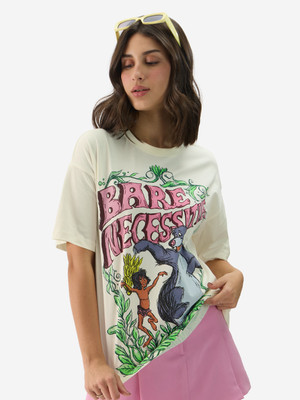 The Souled Store Printed, Typography Women Round Neck White T-Shirt