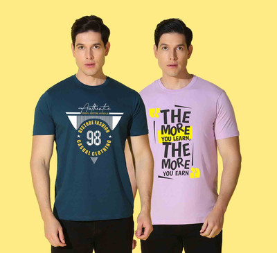 WOOSTRO Printed Men Round Neck Multicolor T-Shirt