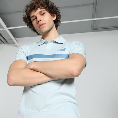 PUMA Striped Men Polo Neck Blue T-Shirt