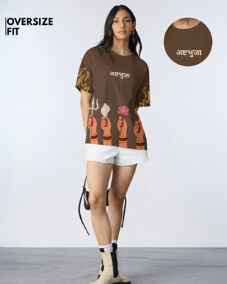 JHAJEE Printed Women Round Neck Brown T-Shirt