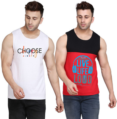SLOWLORIS Printed, Colorblock Men Round Neck Black, Red, White T-Shirt