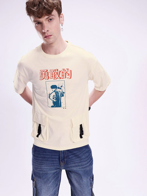 Kook N Keech Printed Men Round Neck Beige T-Shirt
