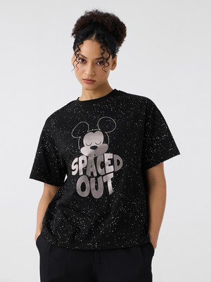 The Souled Store Printed, Typography Women Round Neck Black T-Shirt