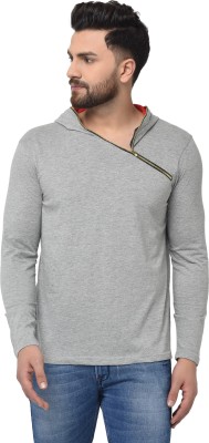 Denzolee Solid Men Hooded Neck Grey T-Shirt