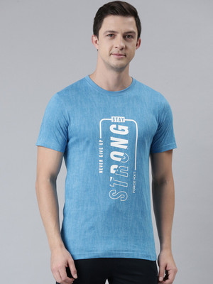 Force NXT Self Design Men Round Neck Light Blue T-Shirt