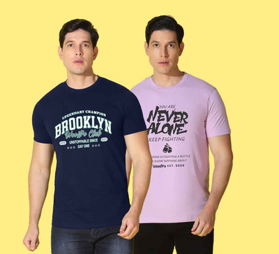 WOOSTRO Printed Men Round Neck Blue, Purple T-Shirt