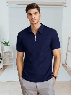 D D FASHION Self Design Men Polo Neck White T-Shirt