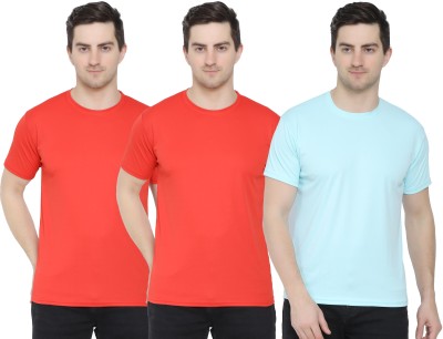 KEOTI Solid Men Round Neck Light Blue, Red T-Shirt