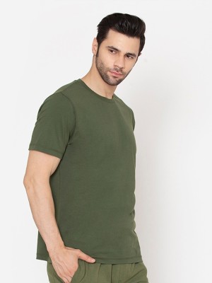 London Crew Solid Men Round Neck Green T-Shirt