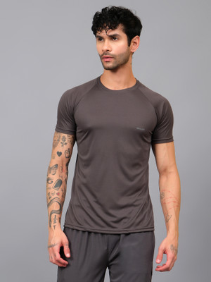 UDI n ADI Solid Men Round Neck Grey T-Shirt