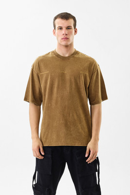 Snitch Printed Men Crew Neck Brown T-Shirt
