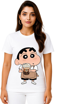 elect Printed Women Round Neck White T-Shirt