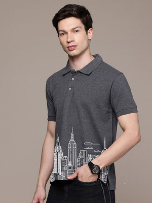 Moda Rapido Graphic Print Men Polo Neck Grey T-Shirt