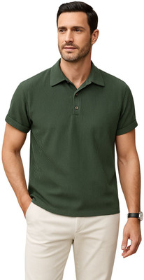 JexPuti Solid Men Polo Neck Green T-Shirt