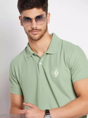 cnw Solid Men Polo Neck Light Green T-Shirt