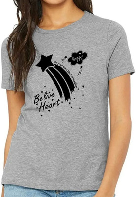 Nilan Tees Wear Printed Women Round Neck Grey T-Shirt