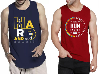 WOOSTRO Printed Men Round Neck Dark Blue, Maroon T-Shirt