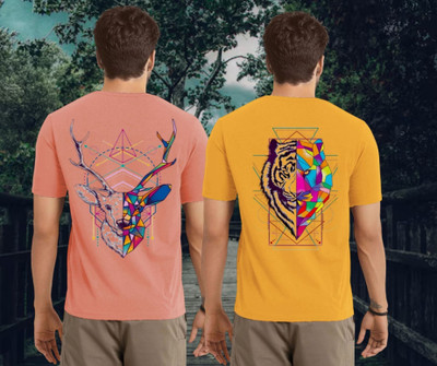 Kasendra Graphic Print Men Round Neck Pink, Yellow T-Shirt